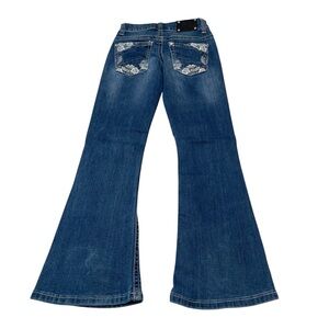 Wired Heart Embroidered Pockets Blue Flare Western Cowgirl Jeans Girls size 7